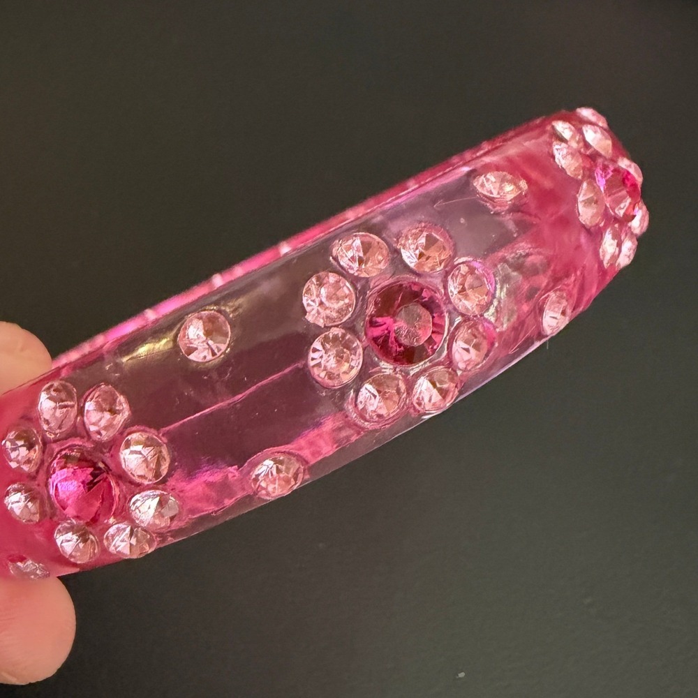 Vintage Bangle Bracelet Lucite Rhinestone Pink